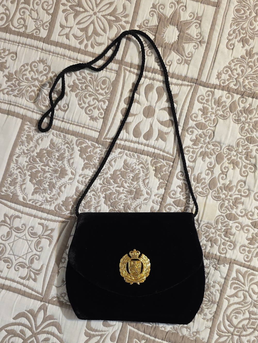 Vintage Black Carolyne Barton Velvet Envelope Evening Bag, Gold Emblem